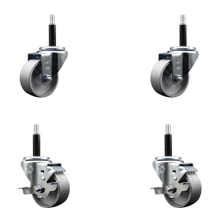 Service Caster 3'' Semi Steel Wheel Swivel 3/4'' Expanding Stem Caster Set 2 Brakes, 4PK SCC-EX20S315-SSR-2-TLB-2-34